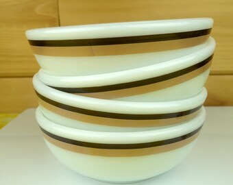 2 Pyrex 15-Ounce Cereal Bowls, Woodstock, Restaurant Ware, #705, 1970s, 1980s