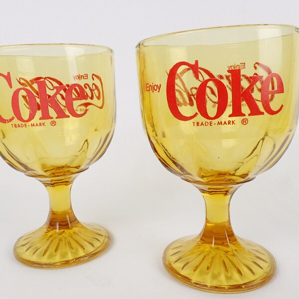 reserved COKE & 7-UP GOBLETS, 1970s, thumbprint, goblet, beverage glass, advertising, Coca-Cola