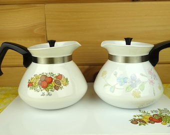 1 Corning Ware 6-Cup Tea Pot, Spice O' Life or Pastel Bouquet, #P-104