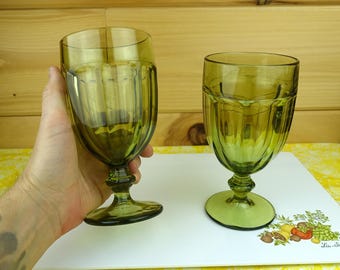 2 Libbey 16-Ounce Iced Tea Goblets, Gibraltar Dura-Tuff, Olive Green
