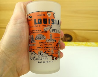 Vintage Louisiana Souvenir Glass, Frosted, 1950, The Pelican State