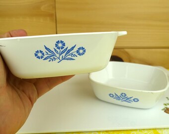 2 Corning Ware 12-Ounce Petite Pans, Blue Cornflower, #P-41-B, 1960s
