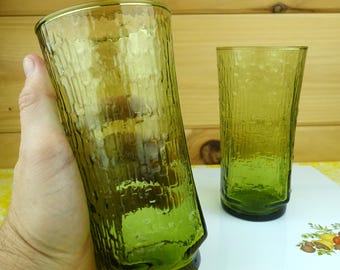 2 Anchor Hocking 24-Ounce Glasses, Pagoda Avocado Green, 1970s