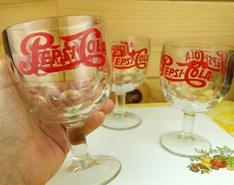 3 Vintage 12-Ounce Pepsi Goblets (Red)