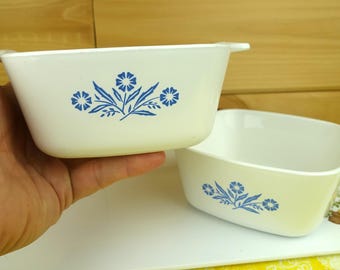2 Corning Ware Petite Pan, Blue Cornflower, #P-43-B, 2-2/3 Cup, 1970s
