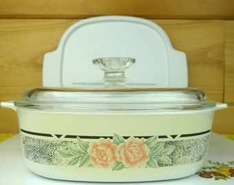 Corning Ware 2-Liter Casserole with Glass and Plastic Covers, Silk & Roses, #A-2-B