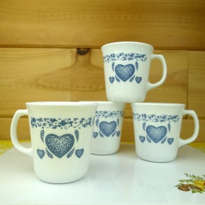 2 Corning 9-Ounce Suprema Coffee Mugs, Blue Hearts