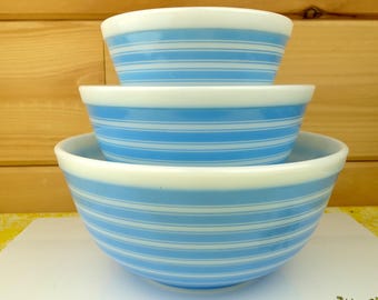 Set of 3 Vintage Pyrex Blue Stripe 401-403 Mixing Bowls - Etsy