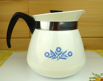 Corning Ware 2-Quart Coffee Pot with Cover, Blue Cornflower, #P-105/#P-118