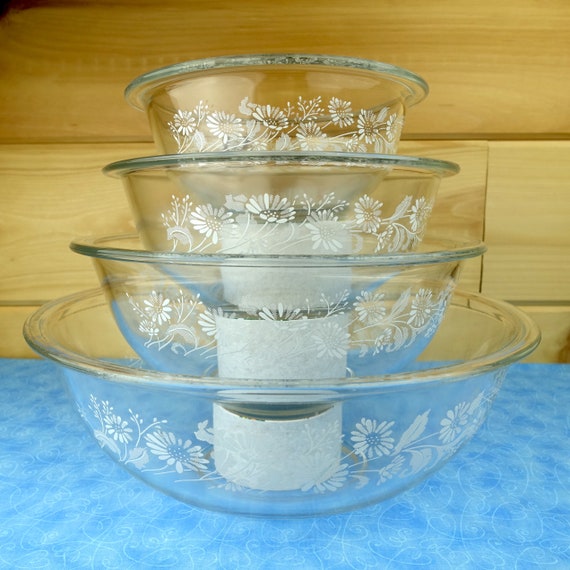 4 Pyrex Mixing Bowls White Lace Complete Set of Nesting - Etsy