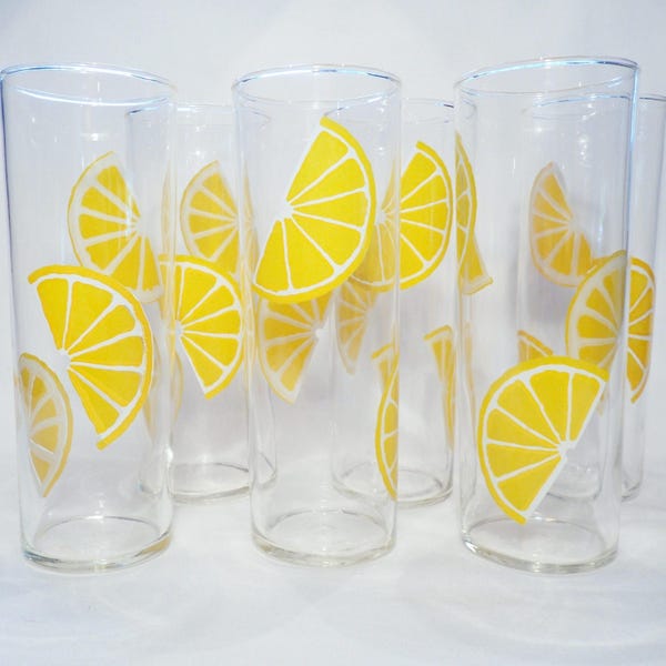 LEMON SLICE GLASSES Set of 2, Federal, collins, cocktails, beverages, tumblers