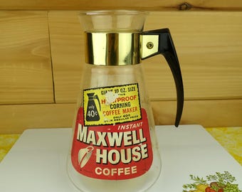 Pyrex Coffee Carafe, Maxwell House, with Label