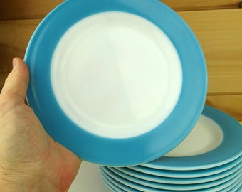 4 or 5 Pyrex Bread Plates, Turquoise Blue, Consumer Dinnerware, #454, 6-3/4", 1950s