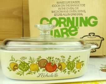 Corning Ware 1-Quart Casserole with Glass Cover, Box, Booklet, and Greeting Card, Spice O' Life, #A-1-B