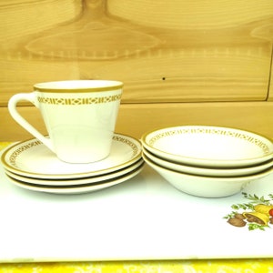 7 Restaurant Dishes by Syracuse China, &quot;Honey Comb&quot;, 3 Dessert Bowls and 3 Small Plates, 1 Coffee Cup
