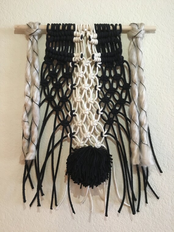 Items similar to Black and White/ Macrame/ Wall Hanging/ Decor/ Wool
