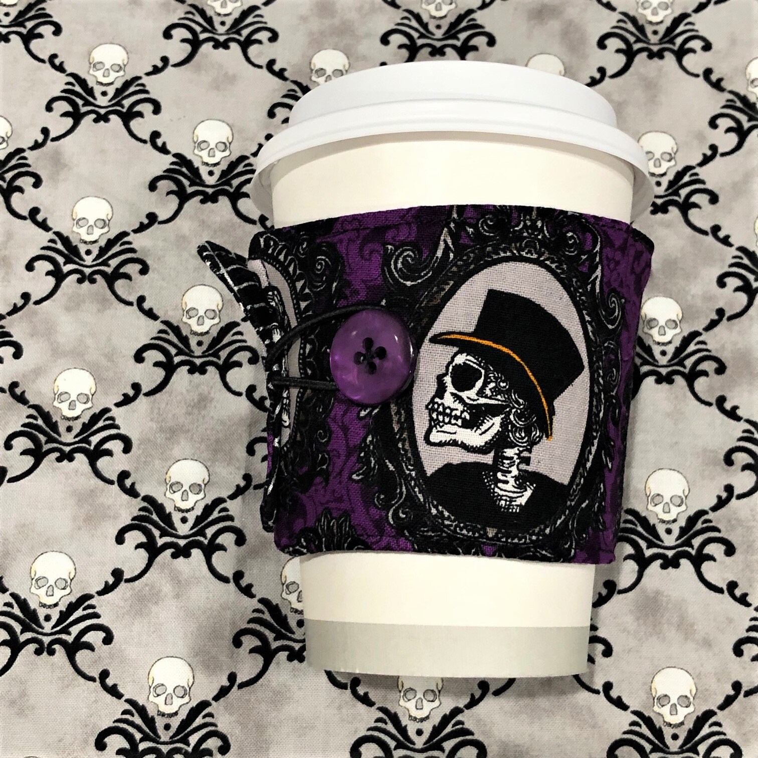 Gothic Portrait Halloween fabric coffee travel cup sleeve mailable