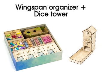Wings Bundle | Organizer Rev 2 for Wingspan with European and Oceania expansions and Chickadee Dice tower