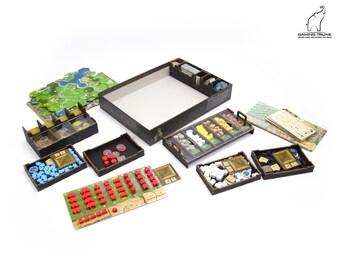 Caledonia Bundle for Clans of Caledonia. Organizer and set of four overlays, Board Game Organizer, Board Game Insert, organizer