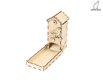 Chickadee Dice Tower compatible with Wingspan, small foldable wooden dice tower