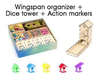 Wings Big Bundle | Organizer Rev 2 for Wingspan with European and Oceania expansions, Chickadee Dice tower, and Action markers