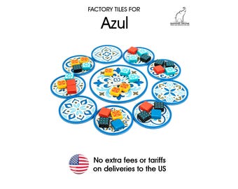 Deluxe Factory Tiles set for Azul | Multi-Color Printed Factory Tiles, Center Tile and Hub | by Gaming Trunk