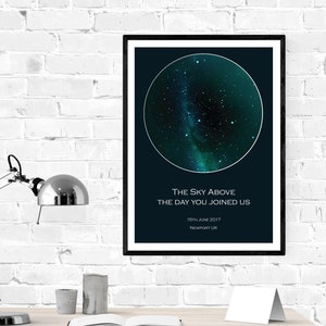 Star Map Print - Cyan Star Chart - Carte personnalisée des étoiles - Cadeau parfait pour les mariages naissances nouvel anniversaire de bébé fiançailles