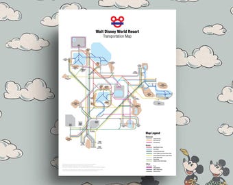 Walt Disney World Transportation Map Print - Underground / Subway style Map - Florida Holidays Memories Poster