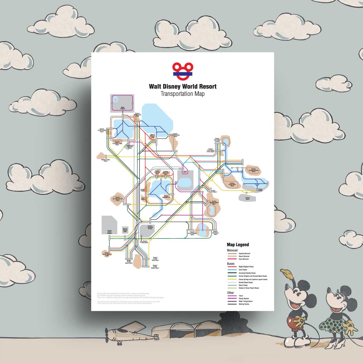 Walt Disney World Transportation Map Print - Underground / Subway