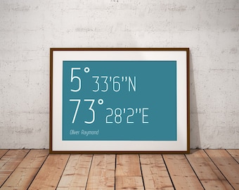 Co-ordinate Print - Gilcee Digital Art Print to Immortalise your Favourite Place or Location - wedding, anniversary, birth, meeting, holiday