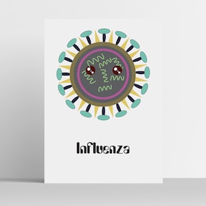 Arte de virus Arte de gripe Impresión científica Impresión de biólogo Arte de influenza de virus Impresión divertida de gripe Arte científico lindo Regalo científico imprimible