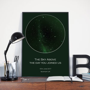 Star Map Print - Green Star Chart -Carte personnalisée des étoiles - Cadeau parfait pour les mariages naissances nouvel anniversaire de bébé fiançailles
