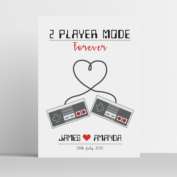 Gamer Couples Print - geek wedding or anniversary - 2 Player Mode