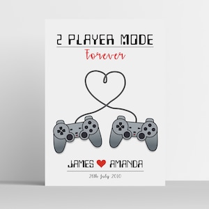 Gamer Couples Print - geek bruiloft of jubileum - 2 Player Mode