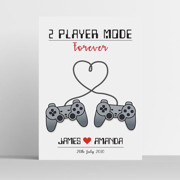 Gamer Couples Print - geek wedding or anniversary - 2 Player Mode