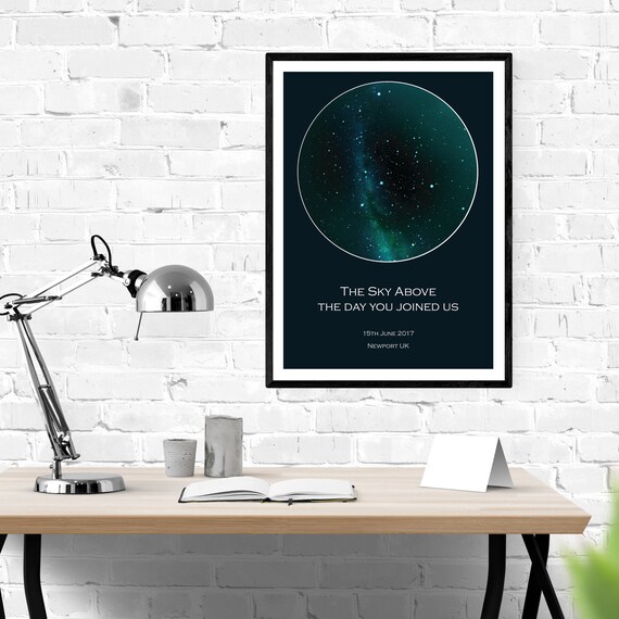 Star Map Print - Cyan Star Chart - Personalised Map of the Stars - Perfect gift for weddings births new baby birthday anniversary engagement