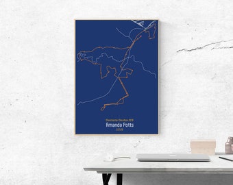 Impression du marathon de Manchester - Souvenir personnalisé de votre course au marathon - Poster, impression d'art, carte du parcours