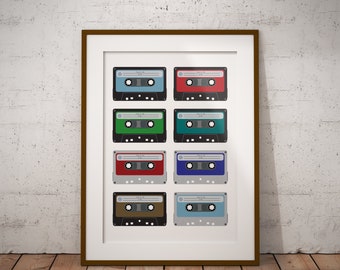 Retro Cassette Print - favourite songs on audio tape