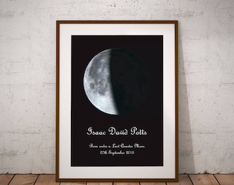 Moon Phase Personalised Print -  Special Date, Wedding, Anniversary, New Baby, Fathers Day, Mum, Dad, Moon, Astronomy, Giclee Wall Art