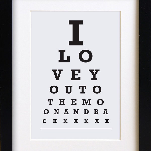 Eye chart print - I Love You to the Moon and Back - Snellen Eye Chart - perfect nursery decor or new baby gift - Christening present