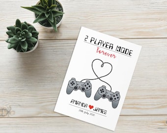 Gamer Couples Card - Geek Wedding or Anniversary - 1st year paper anniversary - 2 player mode