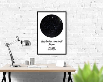Star Map Print - Star Chart with constellations - Personalised Map of the Stars - Perfect gift weddings new baby anniversary engagement