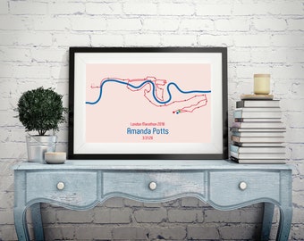 London Marathon Print - Souvenir personnalisé de la course du marathon - Carte de l’itinéraire de l’impression d’art cadeau d’affiche