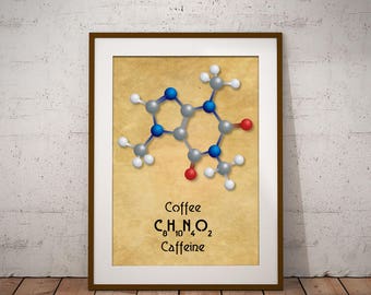 A4 Molecule Print - Caffeine, Love, Seratonin, Endorphin, Chocolate, Theobromine - Kitchen decor, birthday, coffee lover, mother's day