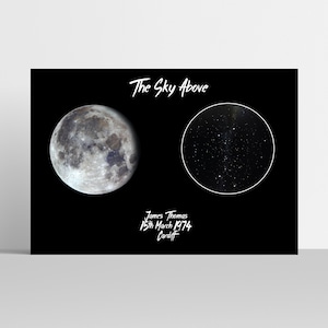 Carte des étoiles et impression de la phase de la lune - Date spéciale, Mariage, Anniversaire, Nouveau bébé, Fête des pères, Maman, Papa, Lune, Astronomie, Giclee Wall Art