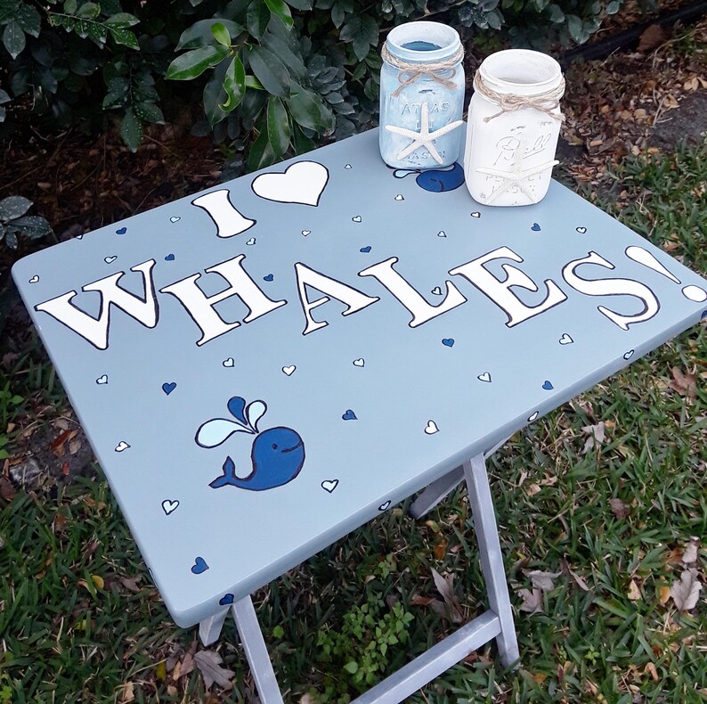 Whale Wood Table Child Nursery Nautical Folding Tv Tray Hand Painted Blue Baby Shower