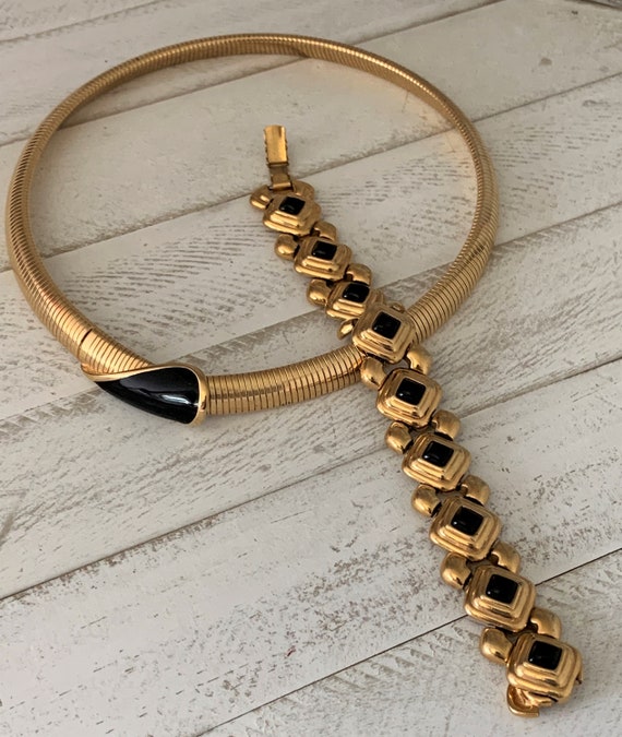 Monet Gold Black Set*Omega Necklace Black Gold Pla