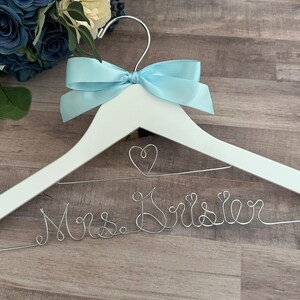 CUSTOM Wedding Hanger with date, Bridal shower gifts, Bridal Hanger,Personalized Hanger,Bridesmaid Hangers,Custom Made Hanger,Mrs Hanger image 8