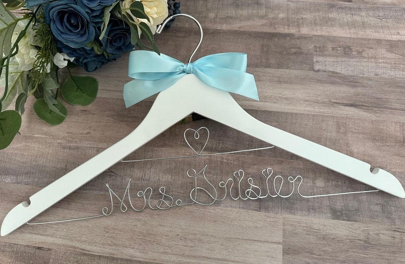 CUSTOM Wedding Hanger with date, Bridal shower gifts, Bridal Hanger,Personalized Hanger,Bridesmaid Hangers,Custom Made Hanger,Mrs Hanger image 8