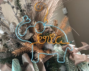 Personalized elephant Christmas tree Ornament,Customized 1st baby christmas Ornament,Wire Ornament,Holiday Decor,Holiday gift,